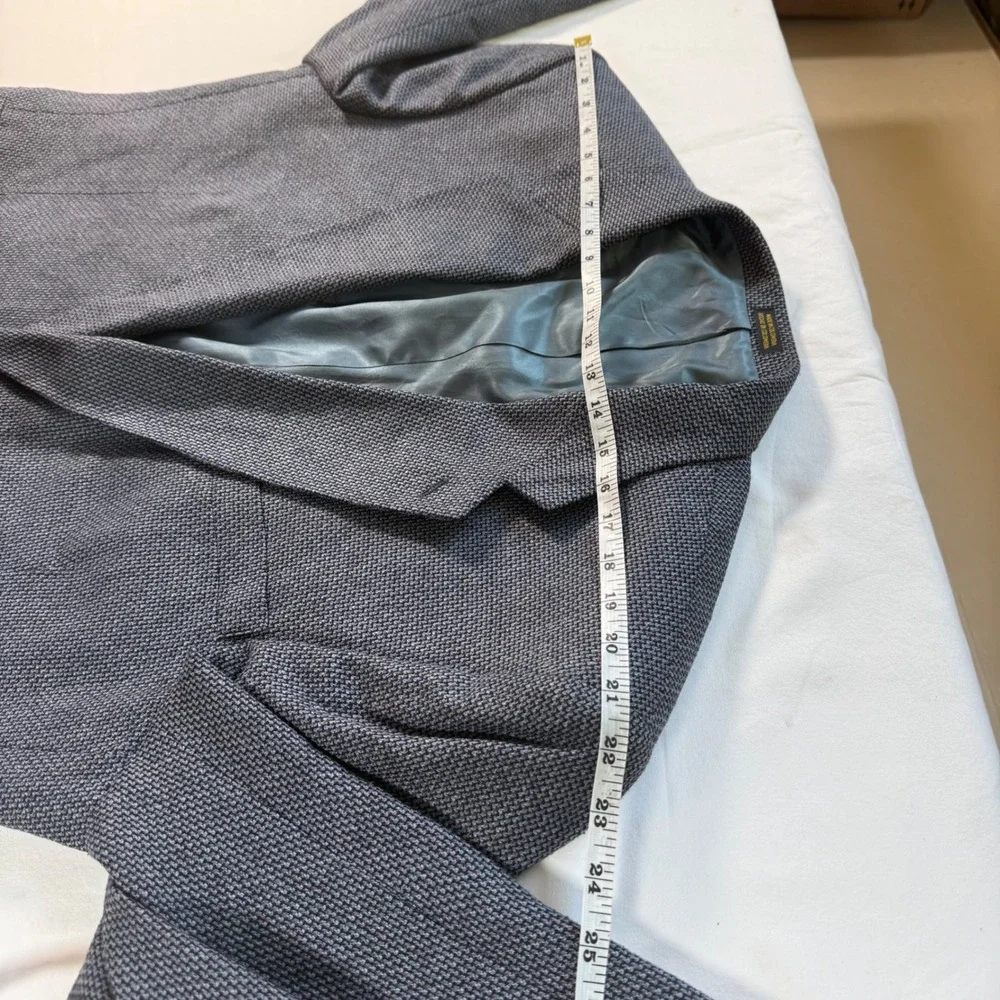 Silk Worsted Wool Blazer Sport Coat Grey Blue Stafford Men's Textured 2-Button